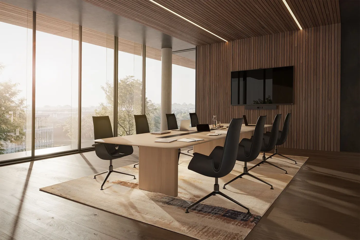 Detail of Aion's profiled tabletop and wood edge