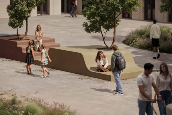 Render of Barcode modular concrete urban furniture