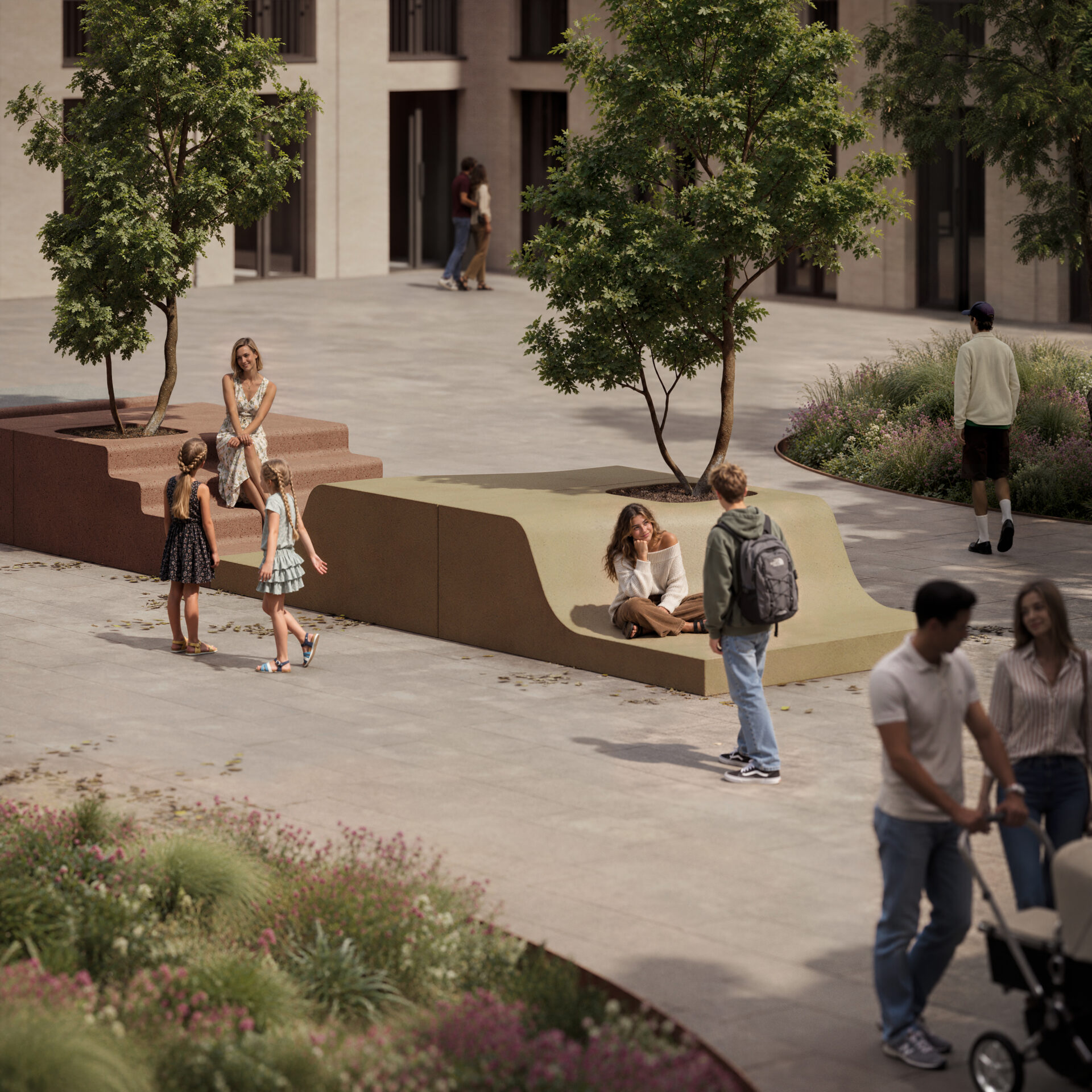 Render of Barcode modular concrete urban furniture