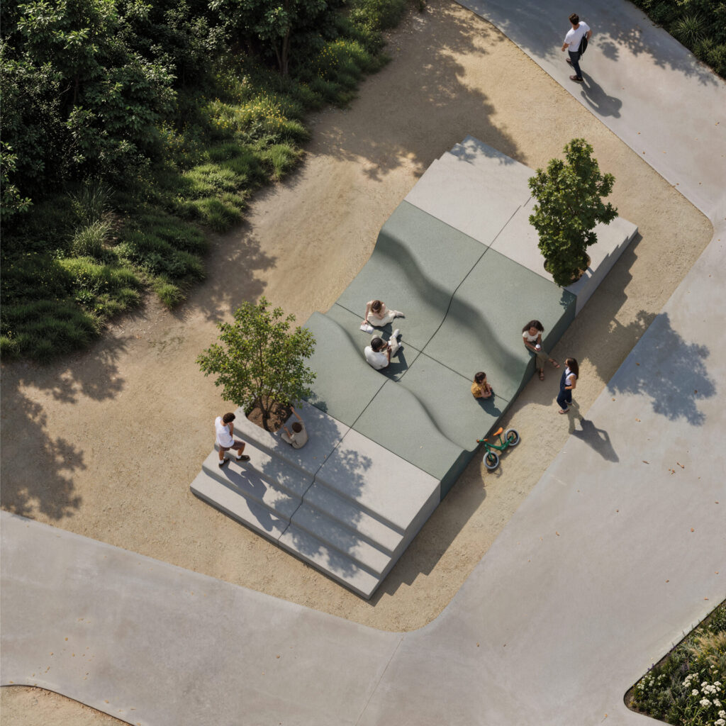 Barcode modular concrete seating and table composition