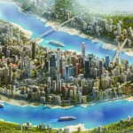 Aerial view of Chongqing’s Yuzhong District reconstructed in Minecraft by Sluda Builds