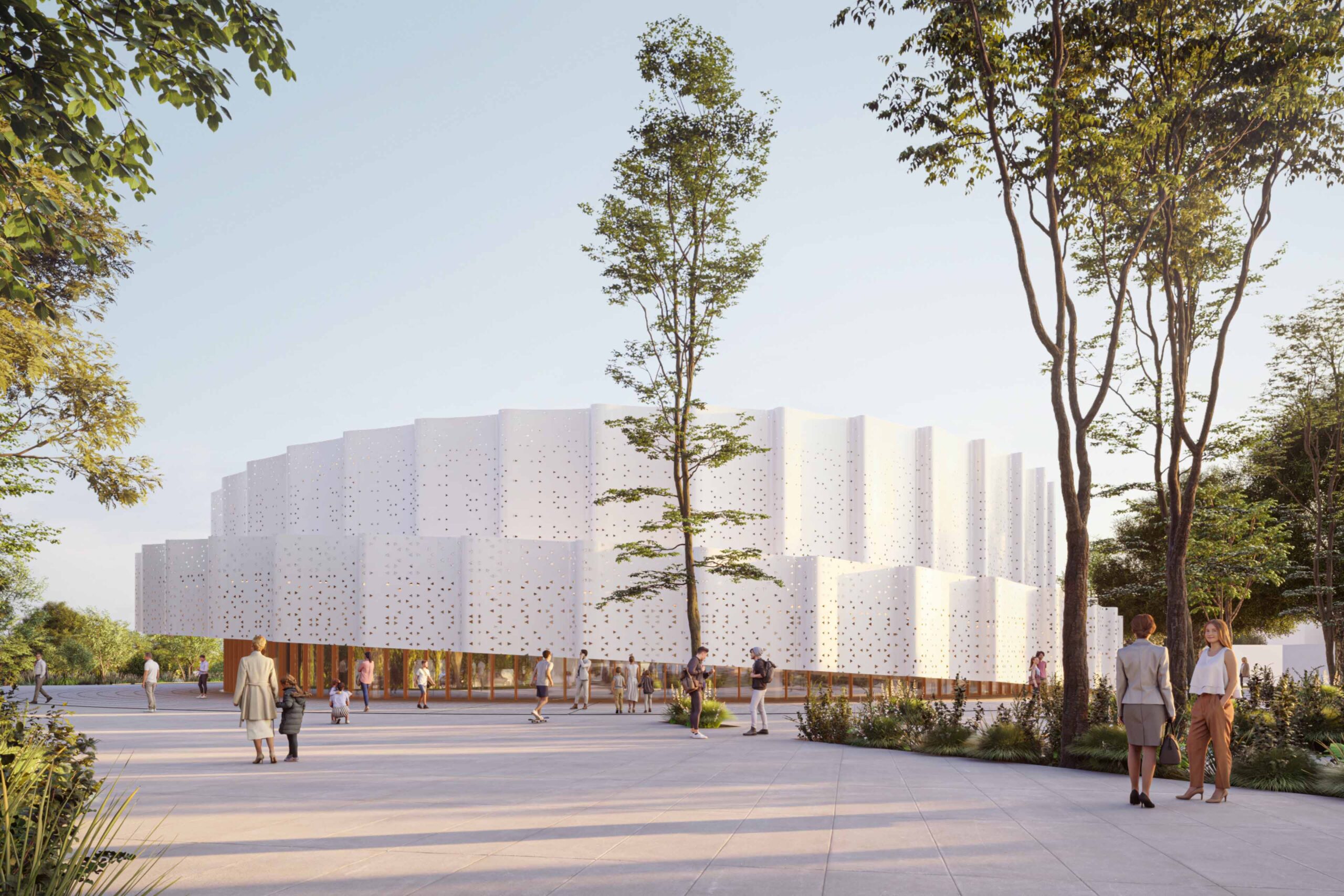 Dr. Ibrahim Rugova Presidential Library and Memorial Park in Prishtina by ALN and LSN Partners. Rendering courtesy of ALN.