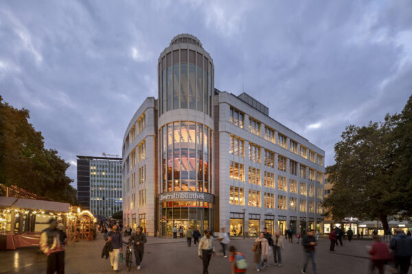 Reading and seating beside the windows at Essen Central Library