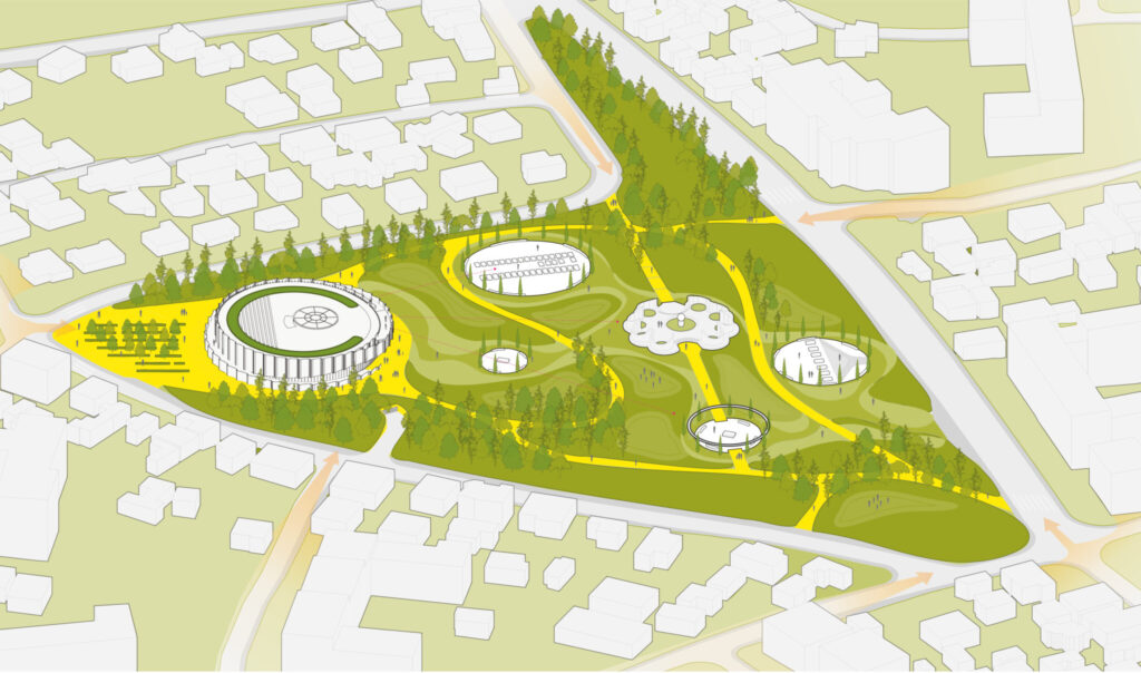 Dr. Ibrahim Rugova Memorial Park and Presidential Library in Prishtina by ALN and LSN Partners. Image courtesy of ALN.