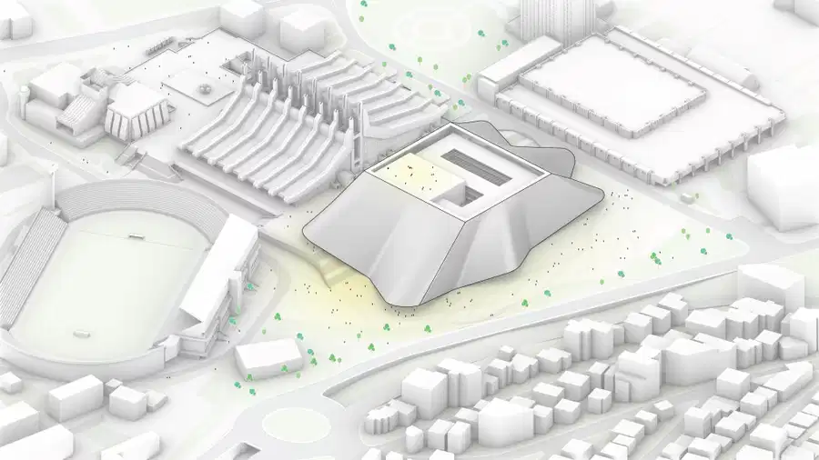 BIG and ALB-Architect propose a sweeping roof for Kosovo’s Opera & Ballet Theatre