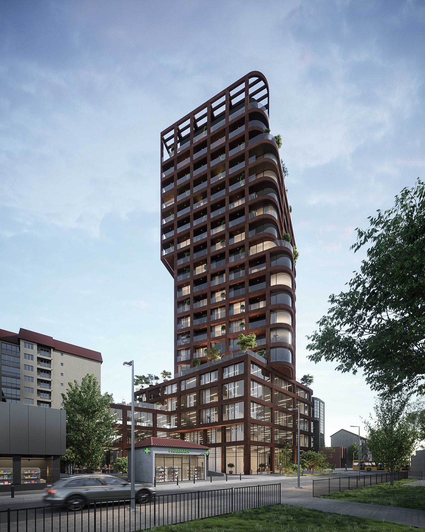 Architectural rendering of MODIUM’s Multi-Apartment Tower in Prishtina, Kosovo