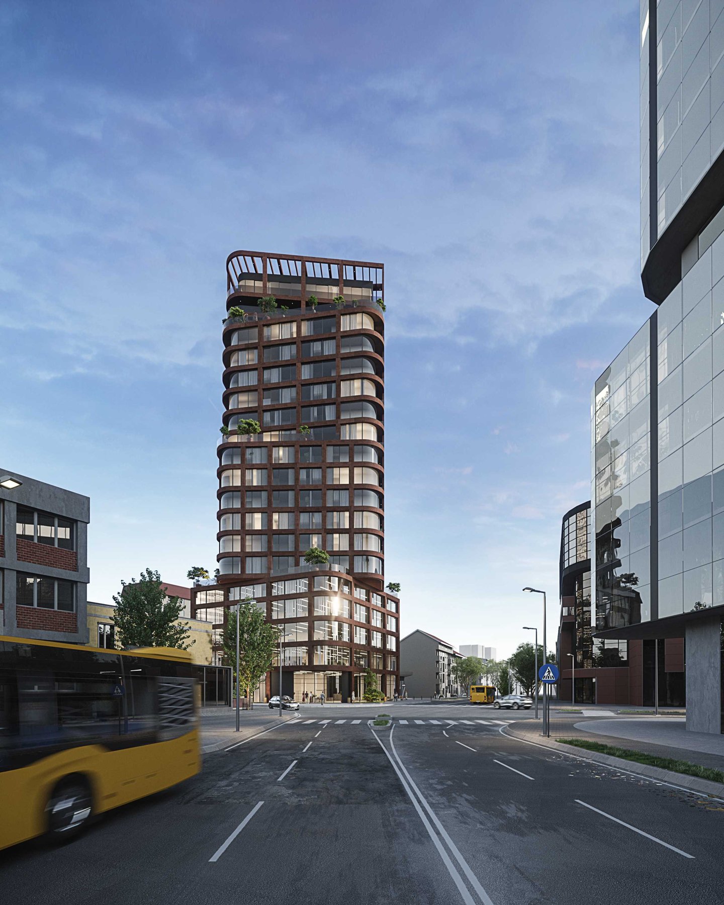 Architectural rendering of MODIUM’s Multi-Apartment Tower in Prishtina, Kosovo