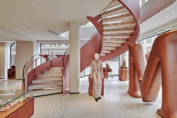 Copper staircase inside Max Mara Munich, photograph by Cristoph Philadelphia