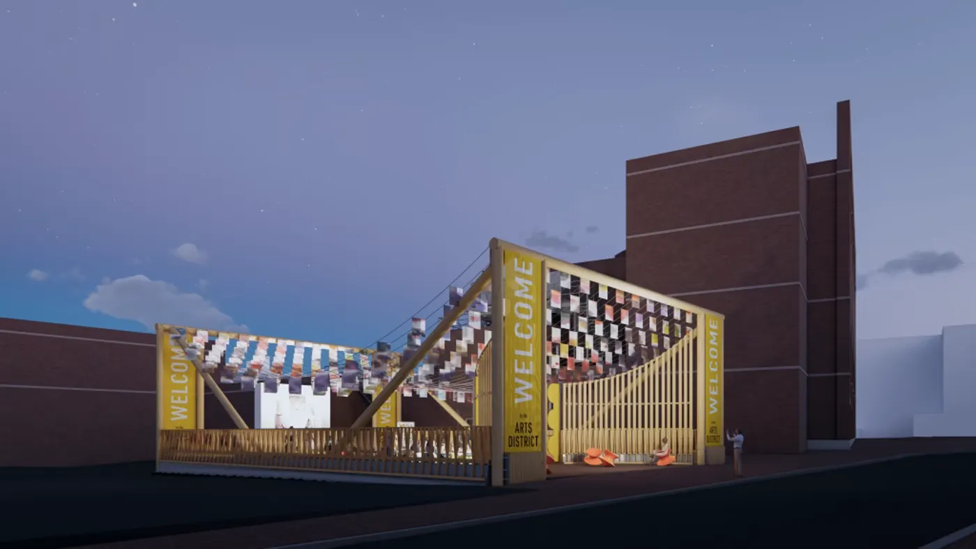 PMA AMP pavilion rendering at night