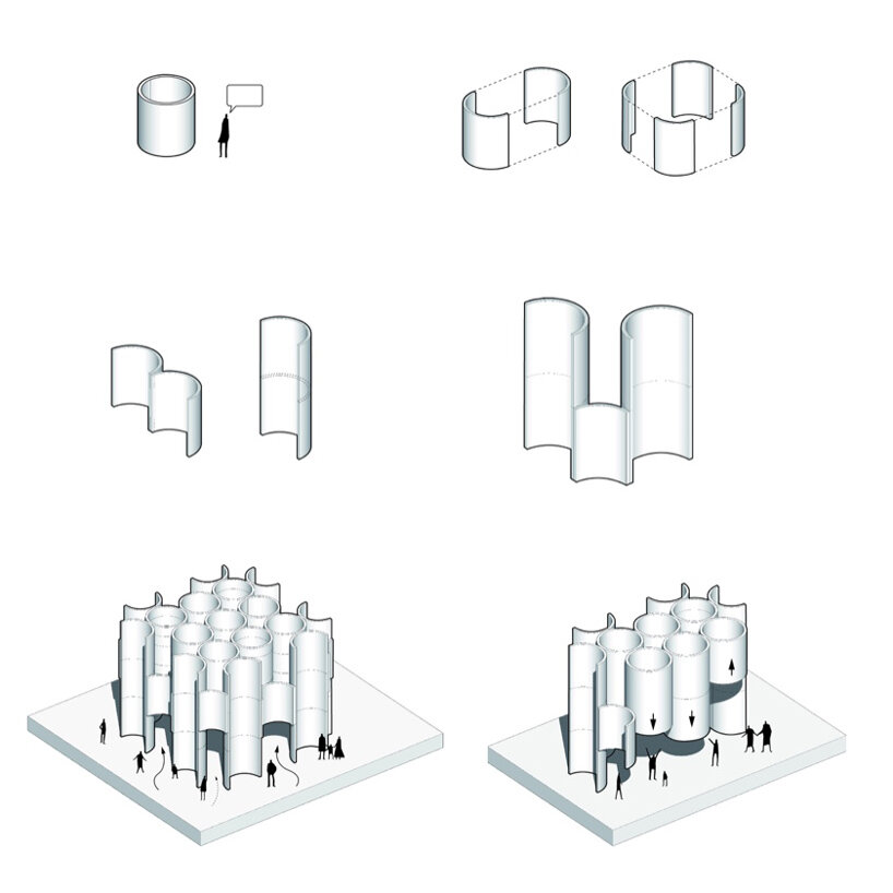 Diagram of pipe cutting and the proposed pavilion assembly