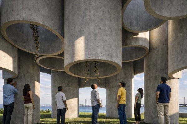 ReConcrete pavilion proposal using reclaimed concrete drainage pipes