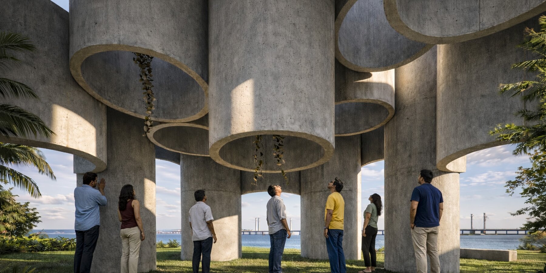 ReConcrete pavilion proposal using reclaimed concrete drainage pipes
