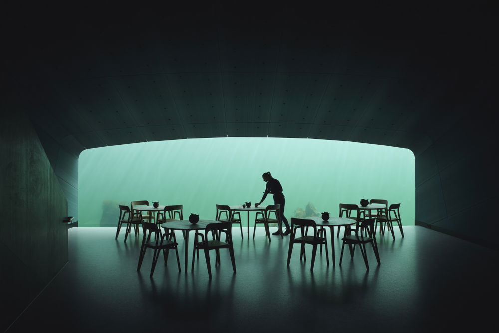Dining space at Under restaurant by Snøhetta.