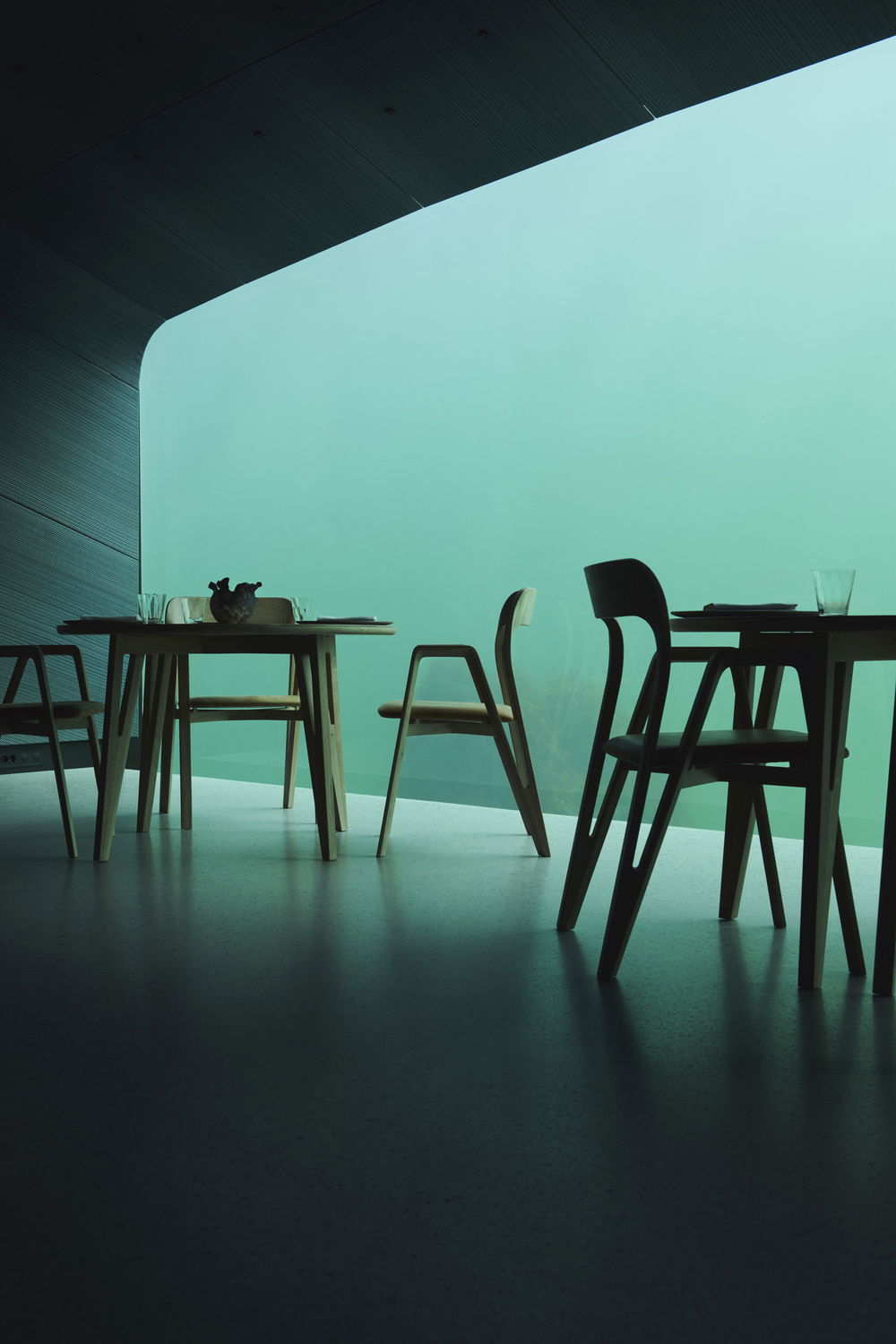 Interior of Under restaurant by Snøhetta in Lindesnes, Norway.